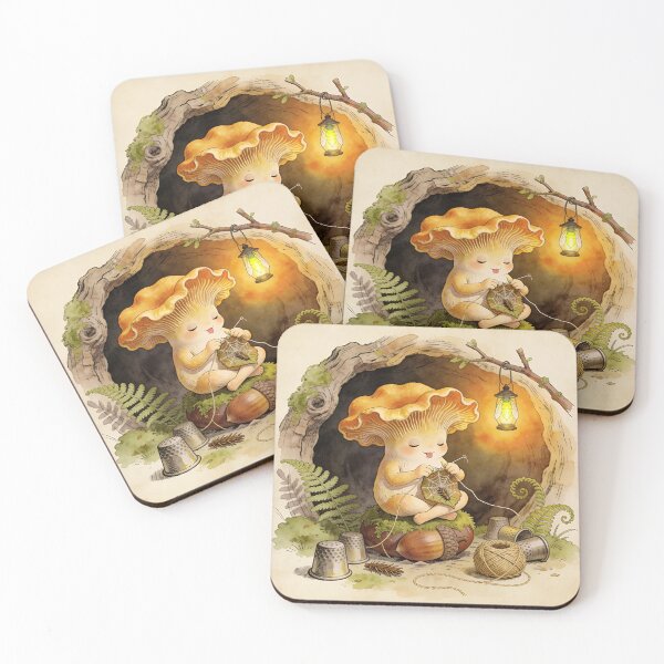 Item preview, Mushroom Folk Mending - Cottagecore Forest Art designed and sold by PictorialWhimsy.