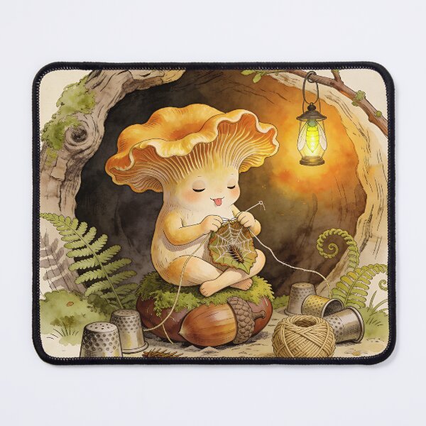 Item preview, Mushroom Folk Mending - Cottagecore Forest Art designed and sold by PictorialWhimsy.