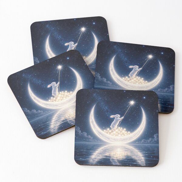 Item preview, White Rabbit on a Moon Collecting Stars designed and sold by Maria Dryfhout.