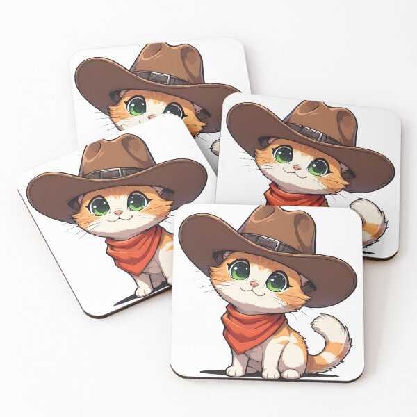 Item preview, Cute Cowboy Kitten with Green Eyes – Western Cartoon Cat Illustration designed and sold by Karolina’s Cozy Creations.