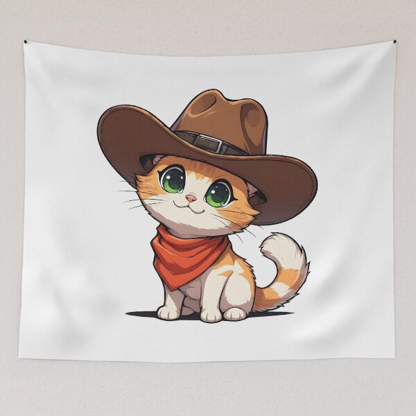 Item preview, Cute Cowboy Kitten with Green Eyes – Western Cartoon Cat Illustration designed and sold by Karolina’s Cozy Creations.