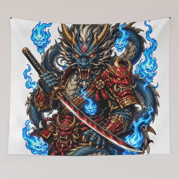 Item preview, Dragon Oni Spirit – Draconic Warrior with Spectral Flames designed and sold by creatix-boutik.