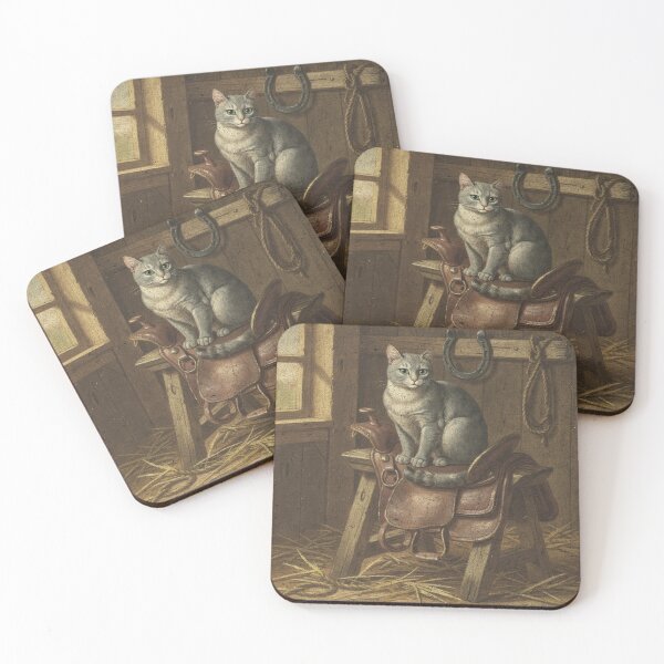 Item preview, Silver Cat Folk Art Portrait - Vintage Americana designed and sold by PictorialWhimsy.