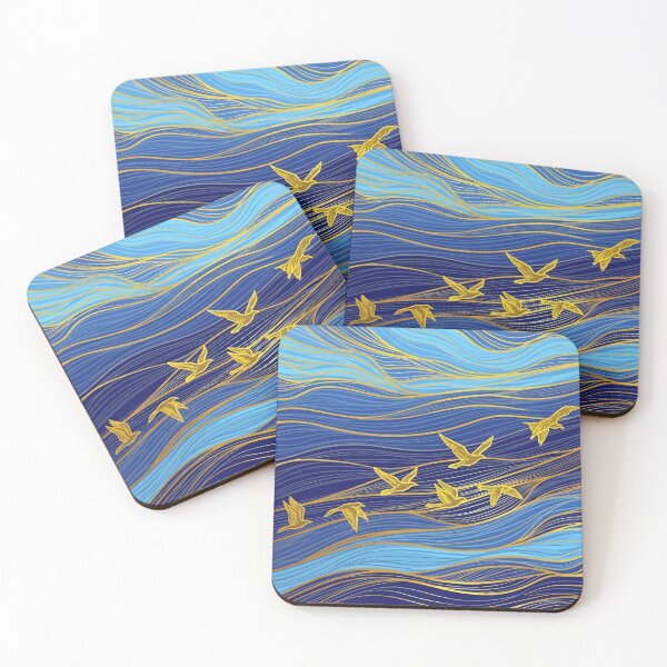 Item preview, Luxury Blue Gold Bird Flight Abstract Wall Art designed and sold by PixorStudio.