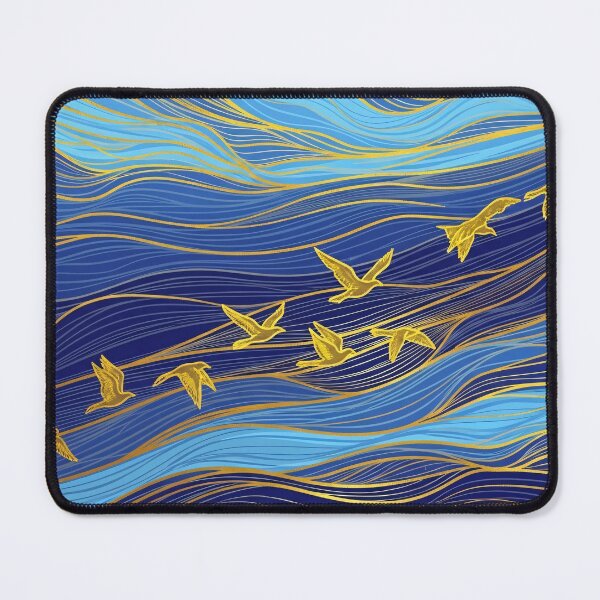 Item preview, Luxury Blue Gold Bird Flight Abstract Wall Art designed and sold by PixorStudio.