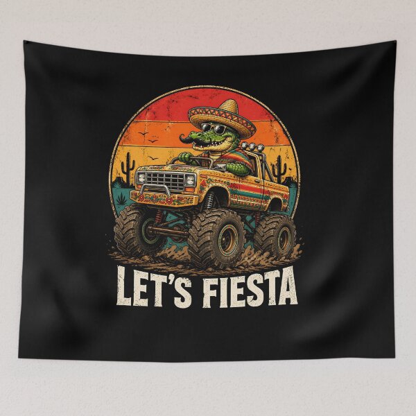 Item preview, Let's Fiesta, Funny Mexican Dinosaur Monster Truck, Cinco De Mayo Party Vintage Retro Cartoon Mexico designed and sold by NewaveBoutique.