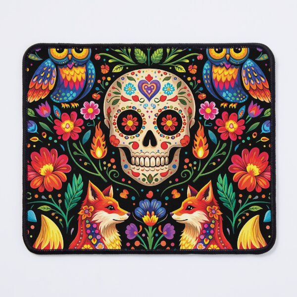 Item preview, Day of the Dead Fox Skull Folk Art Colorful Design designed and sold by Gold Turtle  Lina.