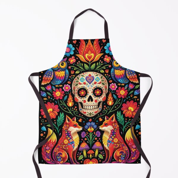 Item preview, Day of the Dead Fox Skull Folk Art Colorful Design designed and sold by Gold Turtle Lina.