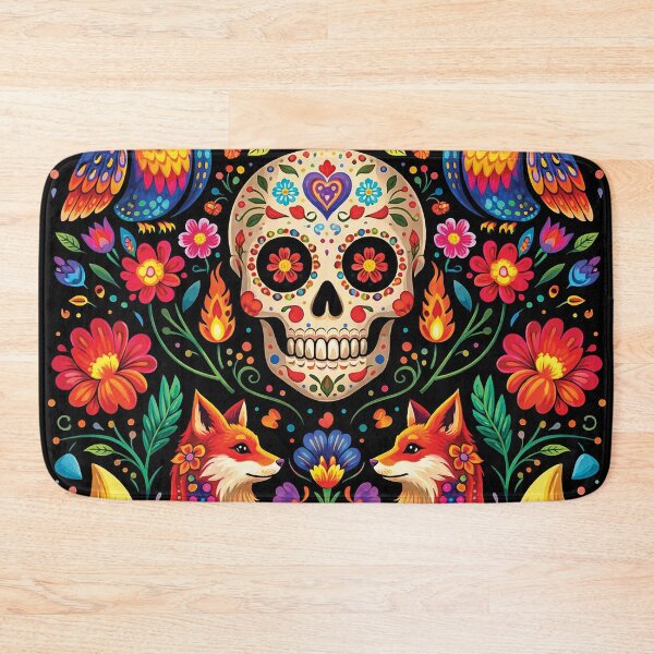 Item preview, Day of the Dead Fox Skull Folk Art Colorful Design designed and sold by Gold Turtle  Lina.