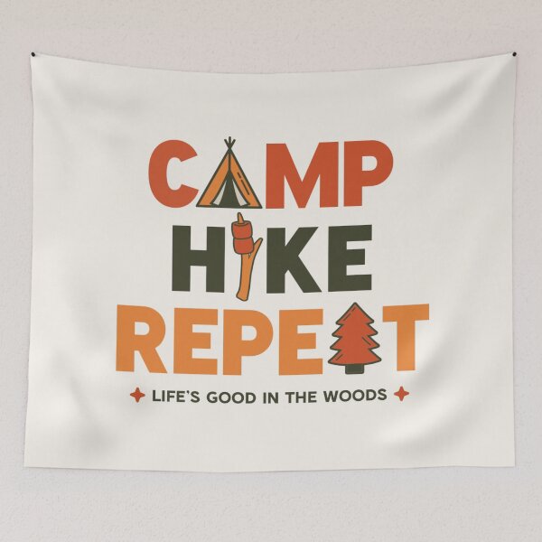 Artikelvorschau, Camp Hike Repeat – Retro-Outdoor-Abenteuergrafik entworfen und verkauft von TZAR WORKS.