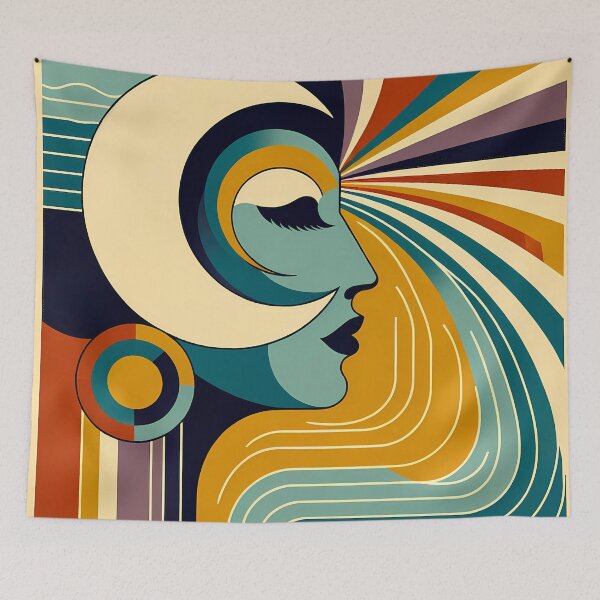 Item preview, Retro abstract portrait with sunburst lines designed and sold by InkSmithery.