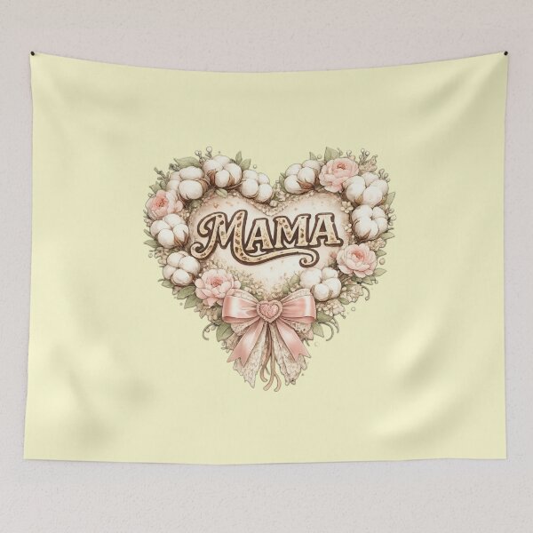 Item preview, Mama Heart Floral - Rustic Cotton and Pink Roses Farmhouse Style designed and sold by Lozarux.