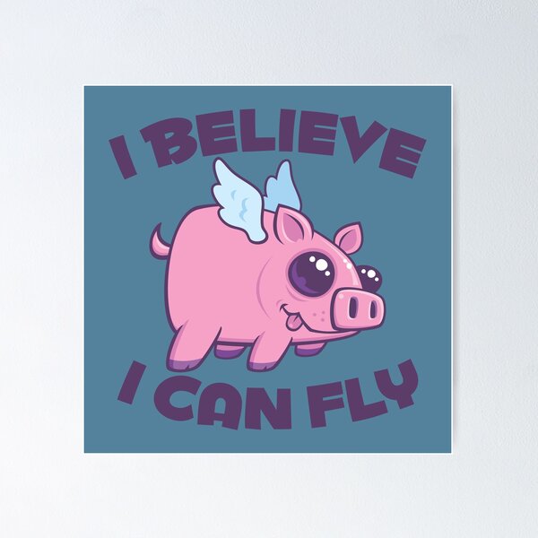 Item preview, I Believe I Can Fly Cute Kawaii Piggy designed and sold by fizzgig.