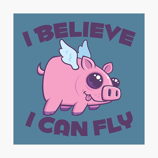 Item preview, I Believe I Can Fly Cute Kawaii Piggy designed and sold by fizzgig.