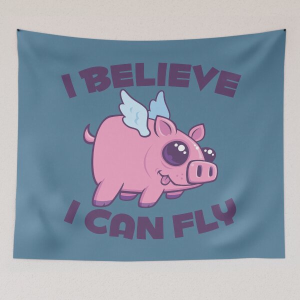 Item preview, I Believe I Can Fly Cute Kawaii Piggy designed and sold by fizzgig.