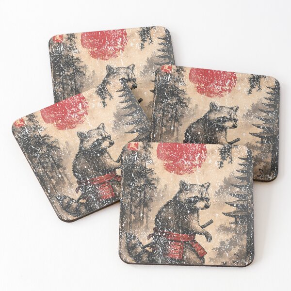 Item preview, The Wanderer Raccoon - Realistic Japanese Samurai Forest Art designed and sold by YYoYY.