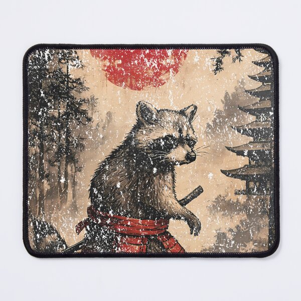 Item preview, The Wanderer Raccoon - Realistic Japanese Samurai Forest Art designed and sold by YYoYY.