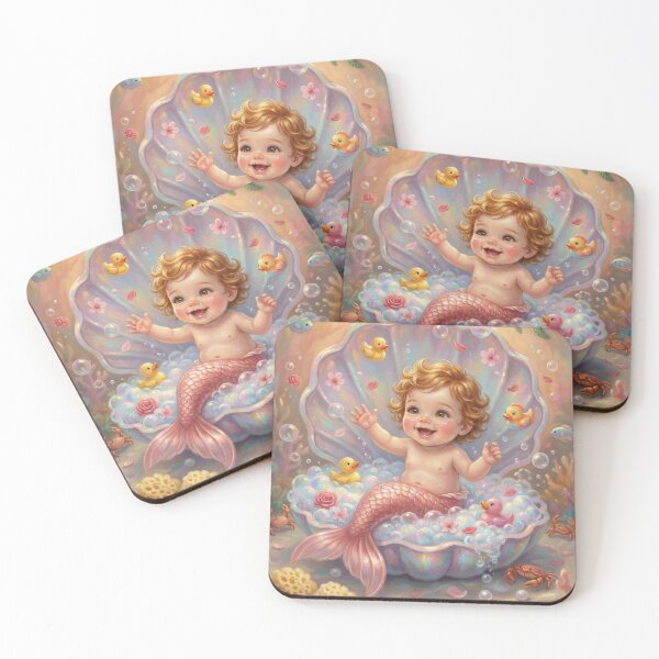 Item preview, Cute Baby Mermaid in Shell Bath designed and sold by Magical Art Store.