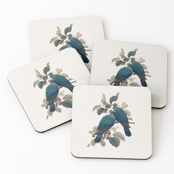 Item preview, Two White Crowned Pigeons on Berry Branch - Chinoiserie - Bird Art Print designed and sold by BestVarieties.