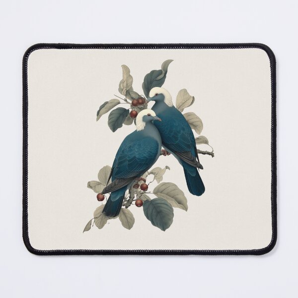 Item preview, Two White Crowned Pigeons on Berry Branch - Chinoiserie - Bird Art Print designed and sold by BestVarieties.