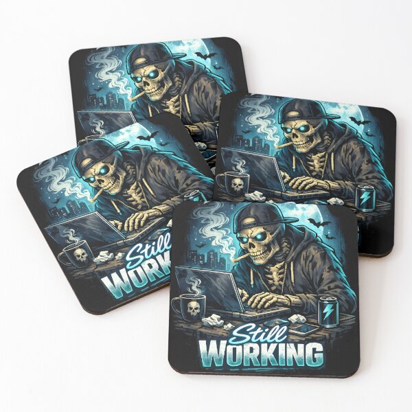 Item preview, Still Working – Skeleton Laptop Burnout Meme designed and sold by darkan1.