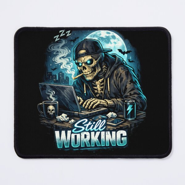 Item preview, Still Working – Skeleton Laptop Burnout Meme designed and sold by darkan1.