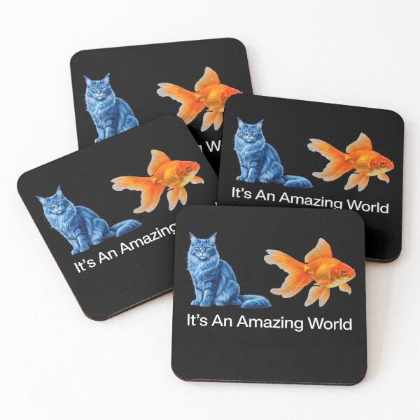 Item preview, It's An Amazing World Blue Cat and Goldfish Surreal Art designed and sold by VGAfanatic.
