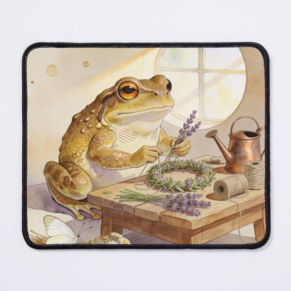 Item preview, Frog Making Wreath - Cottagecore Craft Art designed and sold by PictorialWhimsy.