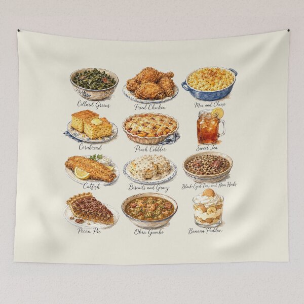 Item preview, Southern Comfort Food Watercolor Illustration Grid – Cozy Vintage Kitchen Art designed and sold by Verycutethings.