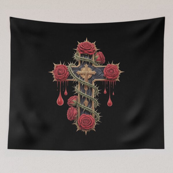 Item preview, Gothic Cross Roses Thorns Christian Faith T-Shirt | Religious Art Gift designed and sold by EvolusionPro.