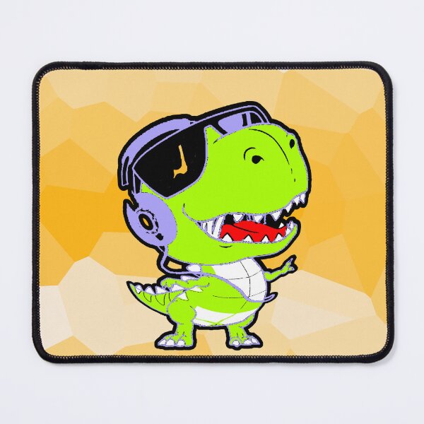 Item preview, T-Rex Dinosaur DJ with Headphones Orange Glass Background designed and sold by AstronautMerch.