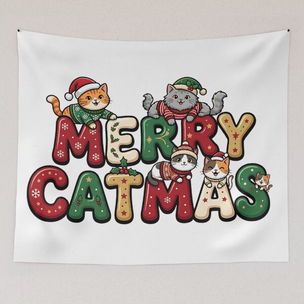 Item preview, festive christmas cat merry catmas design designed and sold by ArtDesignTp.