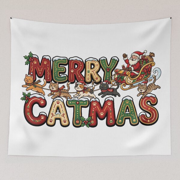 Item preview, merry catmas cute christmas cat holiday art designed and sold by ArtDesignTp.