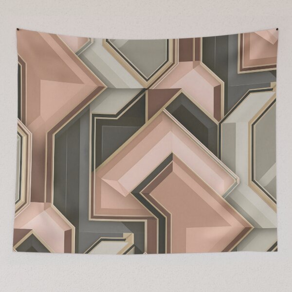 Aperçu de l'œuvre Motif géométrique Art déco moderne noir, gris, beige et rose créée et vendue par LEILA ART SPACE.