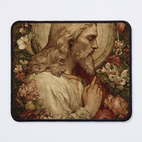 Item preview, Sacred Jesus Christ Portrait with Floral Halo designed and sold by daila70.