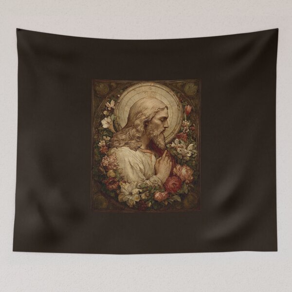 Item preview, Sacred Jesus Christ Portrait with Floral Halo designed and sold by daila70.