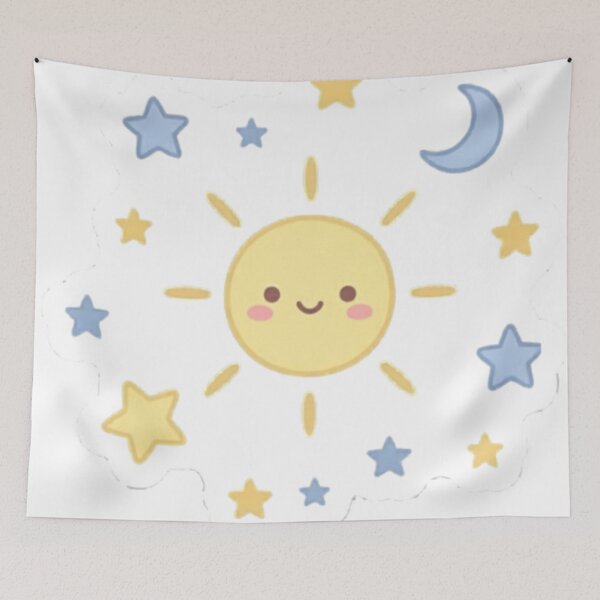 Item preview, Cute Kawaii Smiling Sun with Stars and Moon | Celestial Sky Art | Nursery Decor Gift designed and sold by asadstudio88.