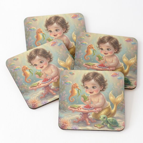 Item preview, Cute Baby Mermaid Breakfast Underwater designed and sold by Magical Art Store.
