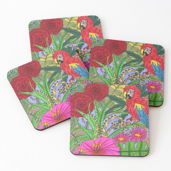 Item preview, Tropical Macaw & Hibiscus Bloom Rainforest designed and sold by Cass Harker Studio.
