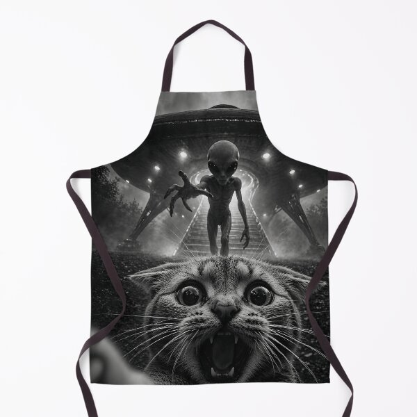 Item preview, Funny Surreal Worried Cat Taking A Selfie of UFO Alien Spacecraft Humorous Animals designed and sold by ManxCatAndy.