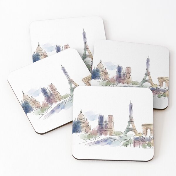 Item preview, Paris Skyline Minimal Line Watercolor Art designed and sold by PixorStudio.