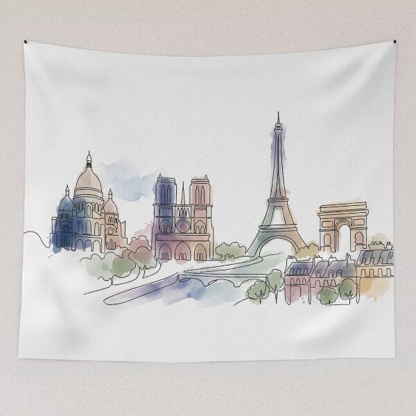 Item preview, Paris Skyline Minimal Line Watercolor Art designed and sold by PixorStudio.