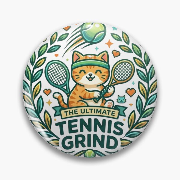 Item preview, Kawaii Gaming Cat | The Ultimate Tennis Grind 8-Bit Badge designed and sold by Wear Sculpt.