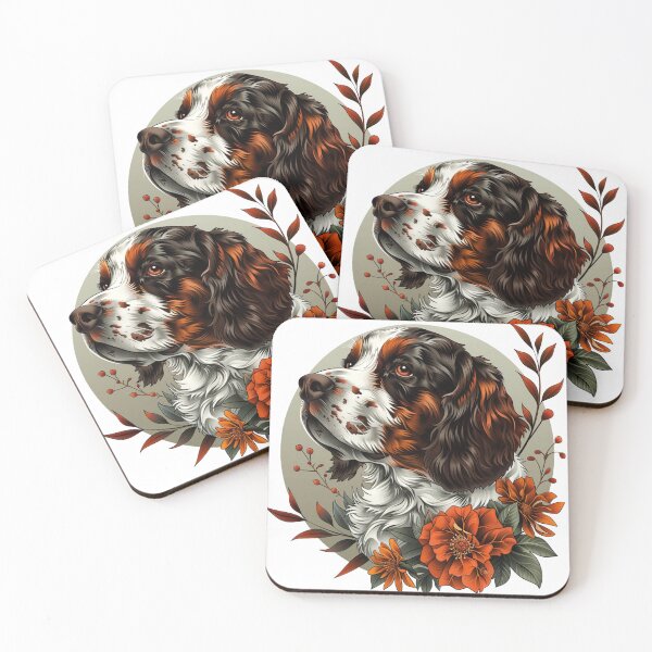 Item preview, Neo-traditional Brittany Spaniel with flowers designed and sold by MendaciousMina.