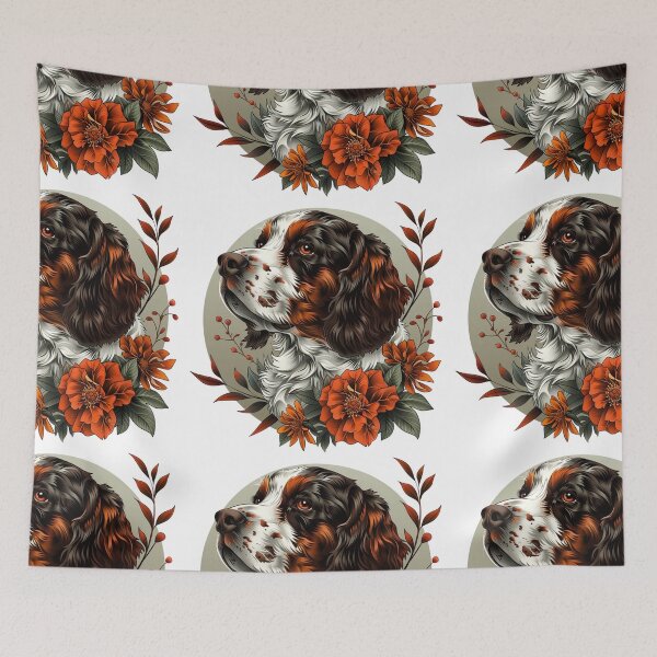 Item preview, Neo-traditional Brittany Spaniel with flowers designed and sold by MendaciousMina.