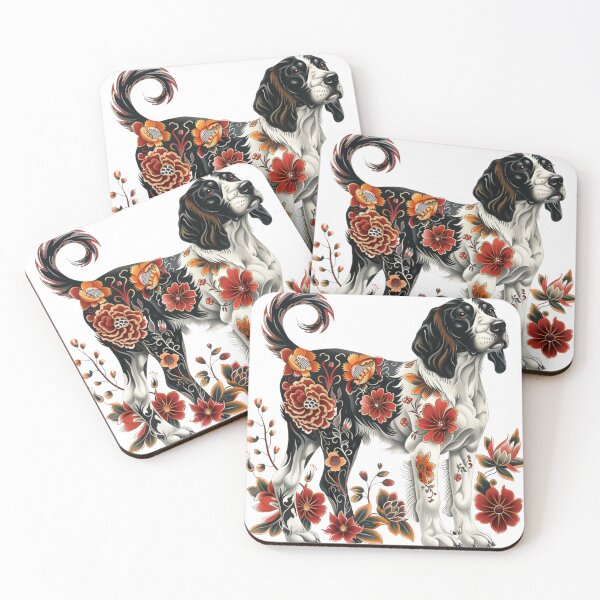 Item preview, Neo-traditional Brittany Spaniel with flowers designed and sold by MendaciousMina.