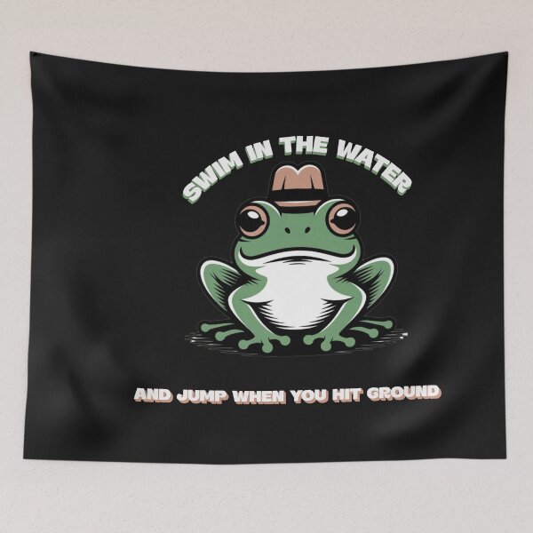 Item preview, Frog with Hat Swim in Water Jump on Ground Design designed and sold by Tsugraf Designs.