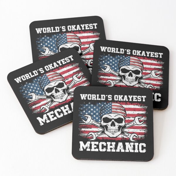 Item preview, World's Okayest Mechanic - Vintage Patriotic American Flag Skull designed and sold by Dmetalx Art Apparel.