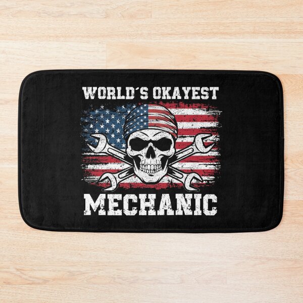 Item preview, World's Okayest Mechanic - Vintage Patriotic American Flag Skull designed and sold by Dmetalx Art Apparel.