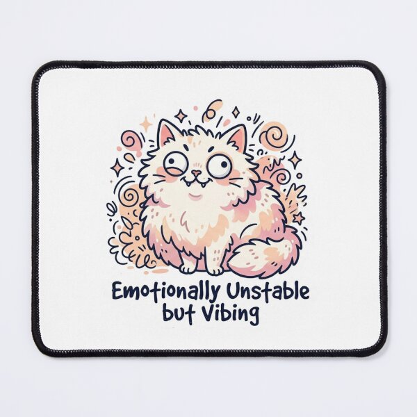 Item preview, Emotionally Unstable but Vibing Fluffy White Chaotic Cat Sticker designed and sold by ItsArtisticLab.